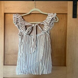 Bluivy Brown and White Striped Ruffle Blouse